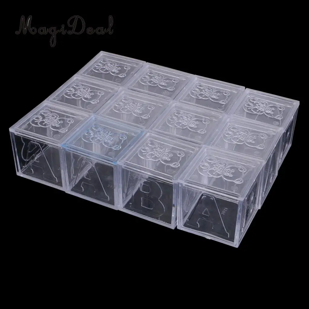 MagiDeal 12 Pieces Clear Bear Baby Square Chocolate Candy Gift Boxes for Baby Shower Birthday Christening Party 4.5cm/5cm