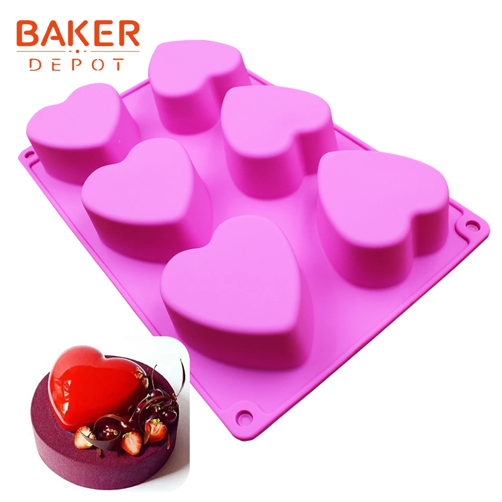 BAKER DEPOT Pack of 3 Heart Shaped Silicone Mould for Baking 6 Cavity Hearts  Handmade Soap