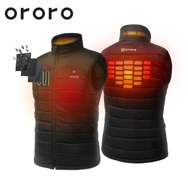ORORO Mens Heated Vest Electric Battery 4 Zones Heated Warm Coat