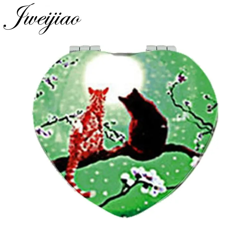 JWEIJIAO любовь Луна кошки сердце карман с зеркалом из искусственной кожи мини компактный складной 1x/2x увеличительное зеркало для макияжа для влюбленных - Цвет: HP394 7