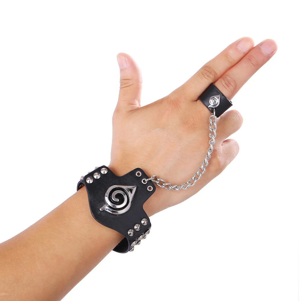 

Hot Cosplay Jewelry Naruto Black Leather Bracelets Anime Punk Bracelet Mens Jewelry