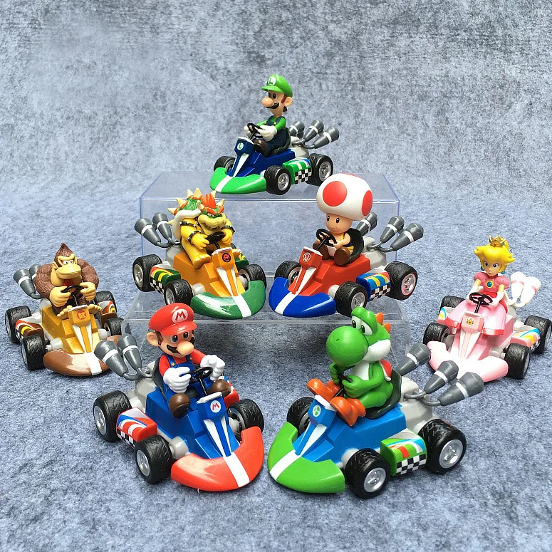 

6pcs/set Super Mario Kart Pull Back Car Luigi Bowser Koopa Donkey Kong Princess Peach Toad Mushroom Cars Figure Kids Toys SA1857
