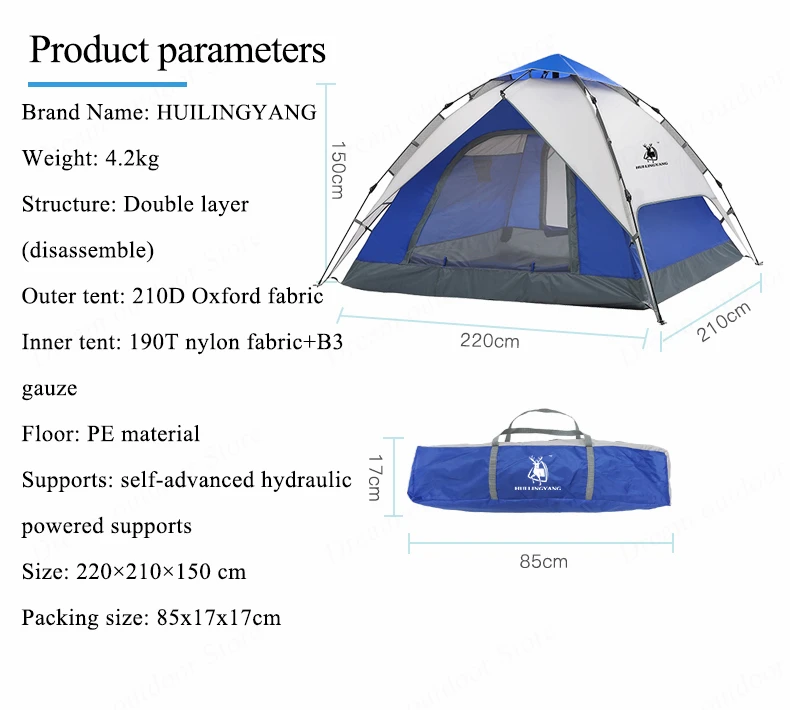 3-4 человек гидравлические автоматические палатки для кемпинга водонепроницаемый двухслойный Открытый Туризм пикника большой семейный тент 220x210x150 см