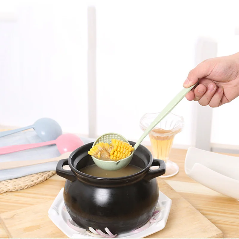

Creative Plastic Spoon Kitchen Tools Cooking Long Pot Spoon Colander Environmentally Friendly Tableware Ladle Hook Suspension