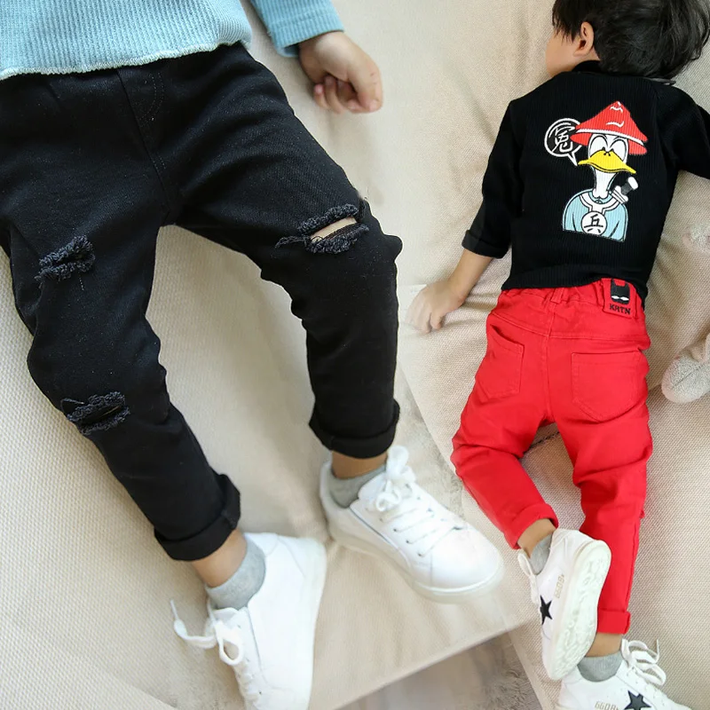 Jeans for Boy Red Spring Autumn Casual Kids Solid Black Pants Boys