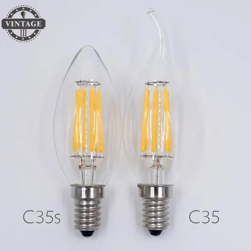 Vintageiii Bombillas Эдисон удара под старину E14 C35 свечи моды Книги по искусству 6 шт.