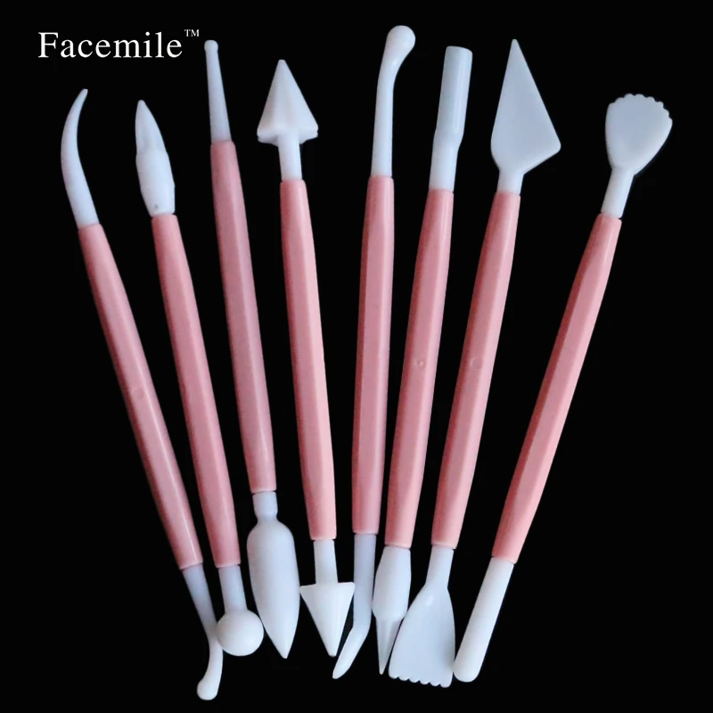 

8pcs pink sculpture double sugar modeling cutter smoother fimo polymer clay mold fondant gum paste decorating tool kit 02030