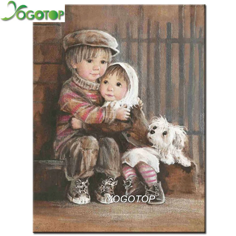 

YOGOTOP DIY Handmade Crafts 5D Diamond Embroidery Full Mosaic Kits two children Diamond Painting Cross Stitch Set CV388