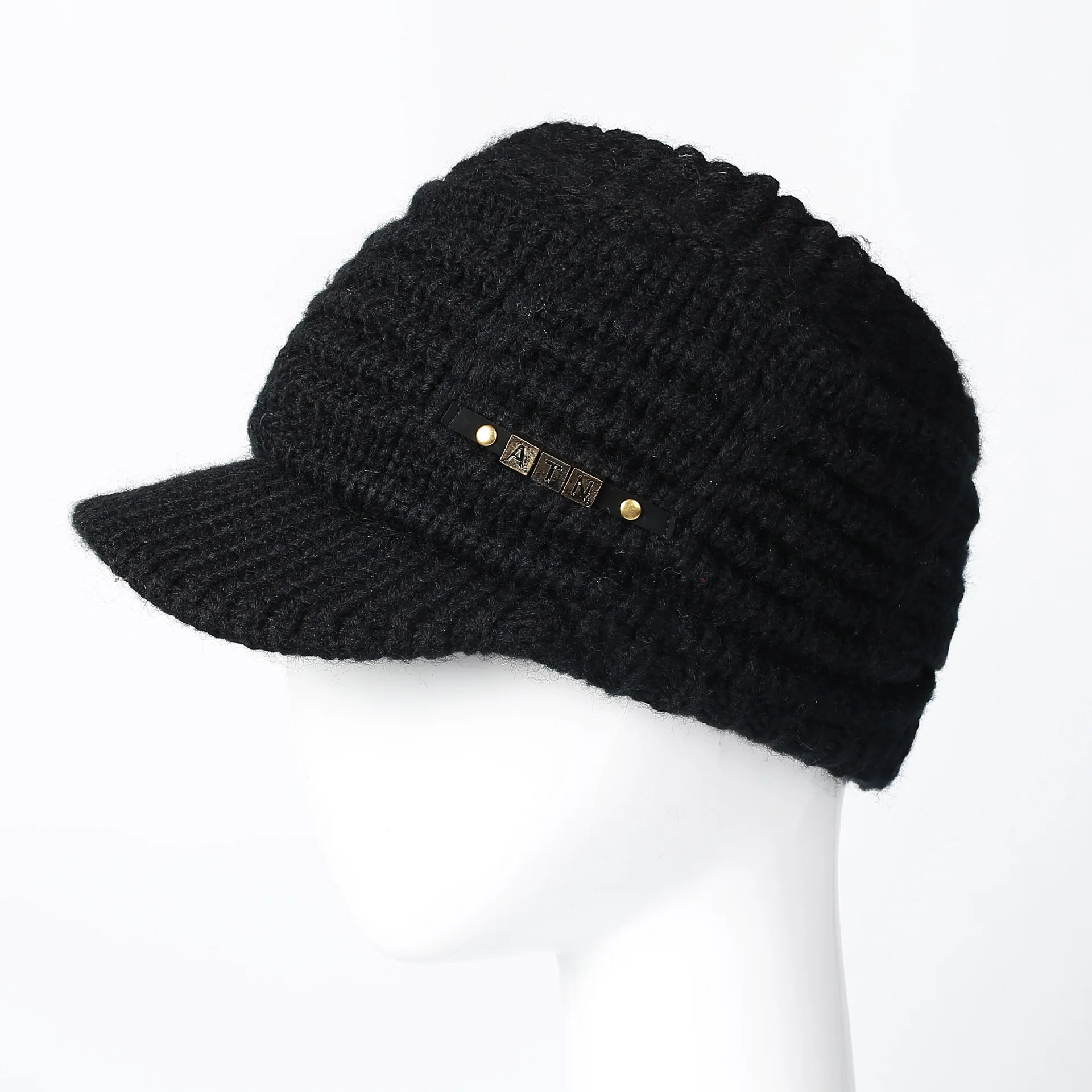 Новинка, короткий край, шапка для девочек, вязанная шапка, женские шапочки для конского хвоста, Женская повязка для волос, шапка, шапочки - Цвет: black