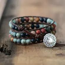 Винтажные кожаные браслеты 6 мм с матовым камнем, 3 нити, плетеные Многослойные браслеты в стиле бохо, ювелирные изделия ручной работы, Прямая поставка