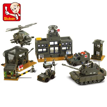 

Sluban Model building 1086pcs kit compatible military Army Tank headquarters 3D Bricks blocks B7100 Educational Toys Boy Gift