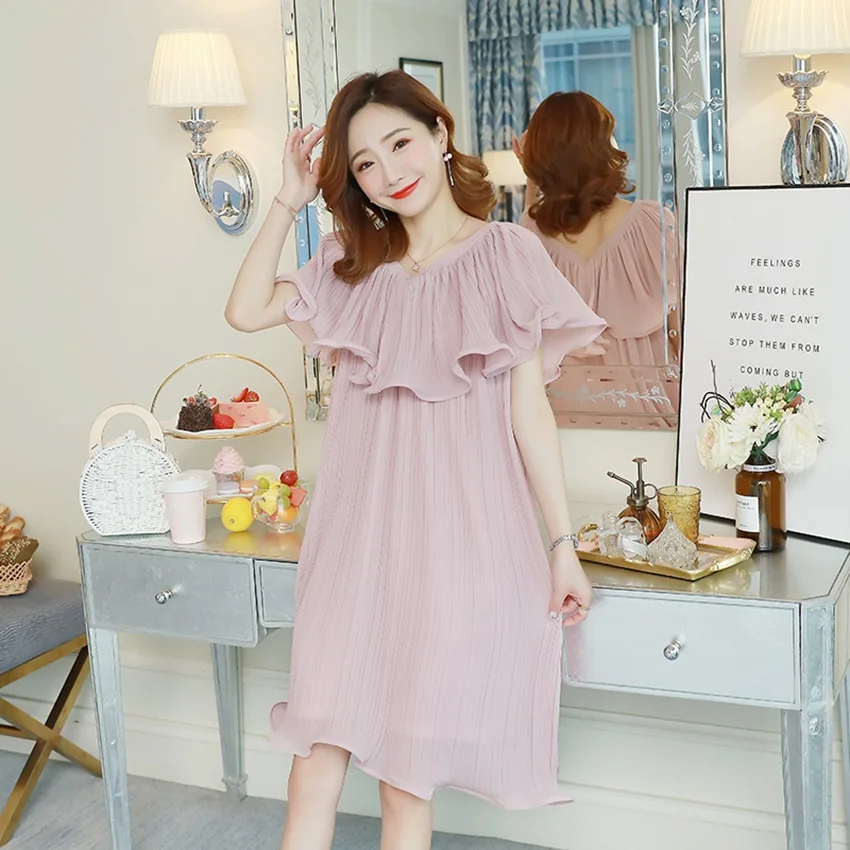 

2019 pleated chiffon super fairy tide summer large size pregnant women dress Korean fashion pregnancy skirt