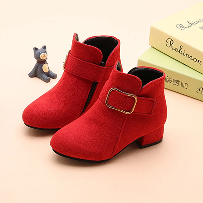 Children Shoes Girl Leather Boots Spring New Princess Ankle Zip Boots Girl Fashion Spring Shoes Kid Shoes For Girl Short boots - Цвет: Красный