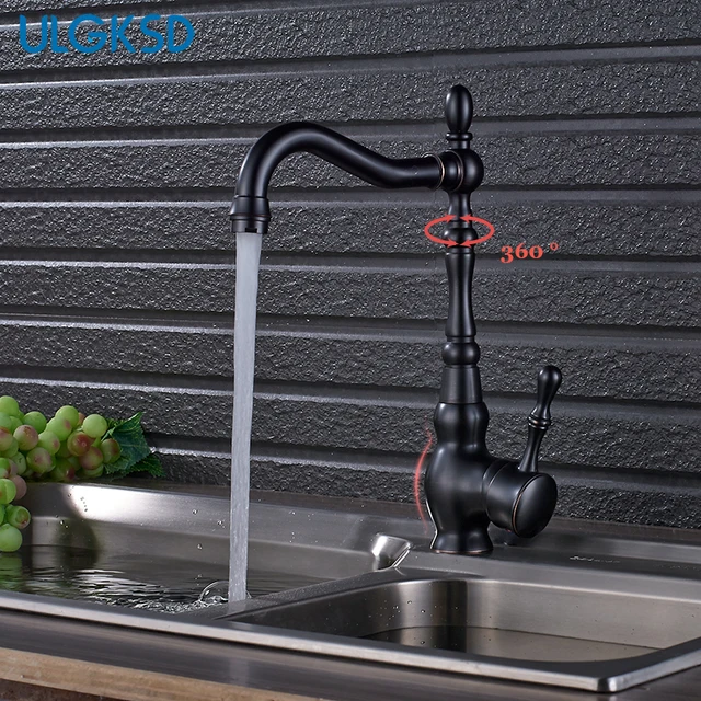 Best Price ULGKSD Black Kitchen Faucet Wall Mounted Single Handle Vanity Sink Hot and Cold Mixer Tap Ceramic Valve Bronze Brass 