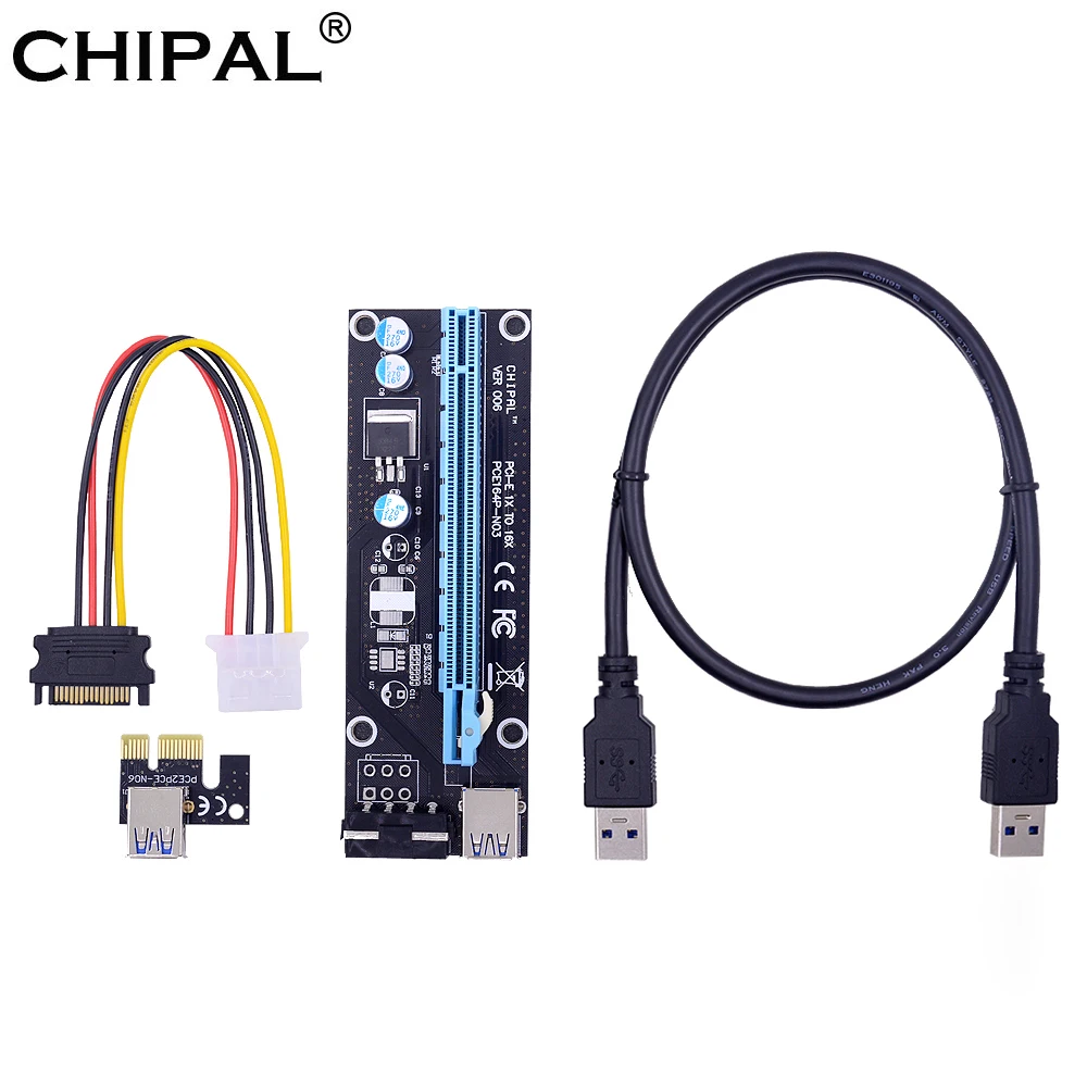 

CHIPAL PCI Express PCI-E 1X to 16X Riser Card with 60CM USB 3.0 Cable + SATA to 4Pin Molex Power Cord for BTC LTC ETH EOS Mining