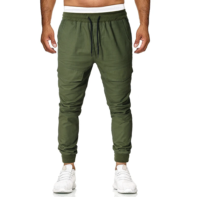 Army Green Big Pocket Casual Cargo Pants Men's Fashion Simple Street Wear Beam Feet Loose Sports Mens Casual Trousers Homme - Цвет: army green