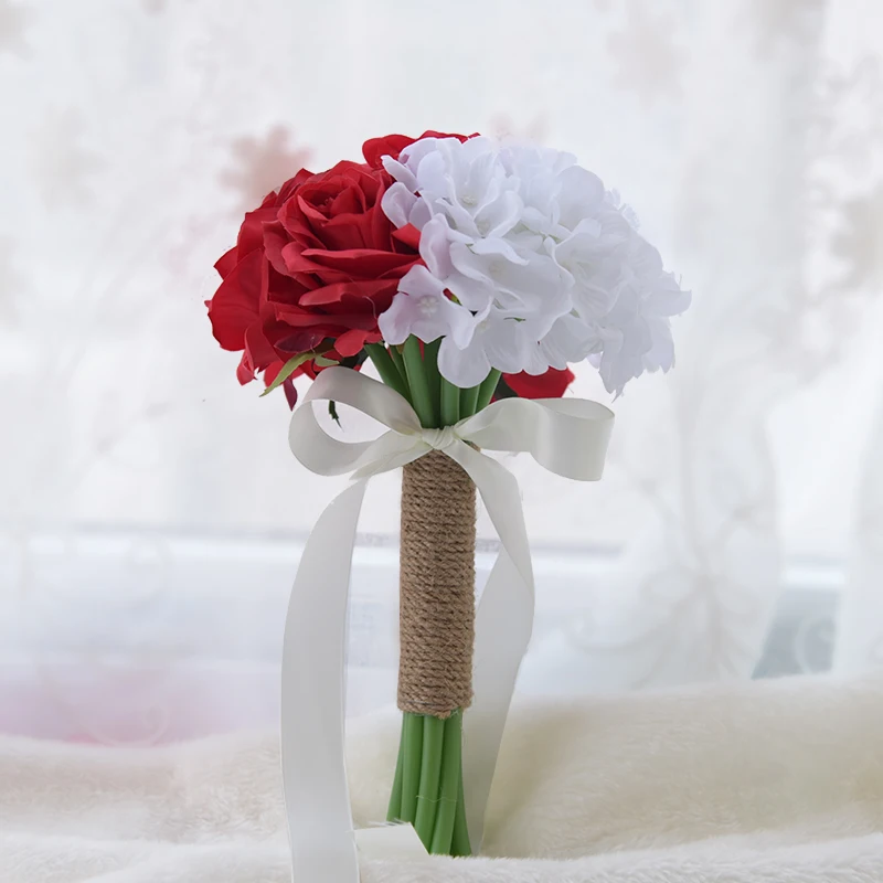 Шелковые Свадебные цветы красный белый гортензия букет невесты Искусственные розы Букет для девочек в 6 стилях