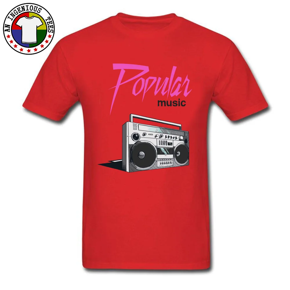 Popular Music Logo Pure Cotton Tshirts for Men Short Sleeve Tops & Tees Wholesale Summer Fall Round Collar Tops Shirts Leisure Popular Music Logo red
