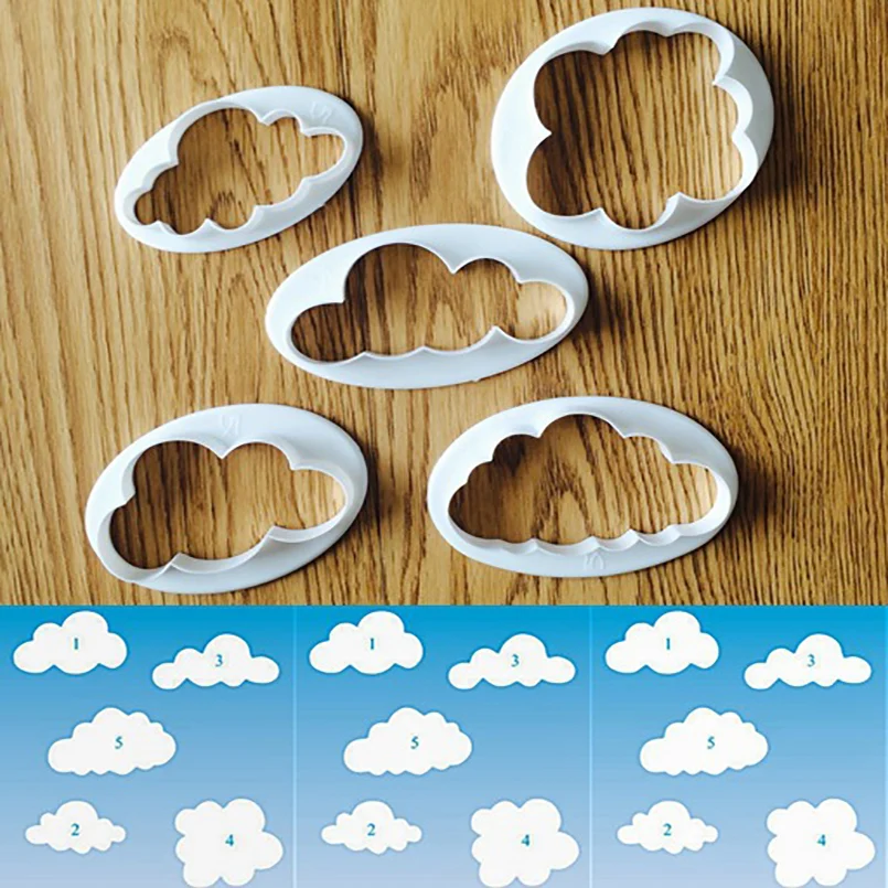 

5pcs/Set Rose Flower Cloud Shape Cutter Fondant Cake Sugar Paste Icing Cutting Tool Baking DIY Baking Pastry Accessories Tool
