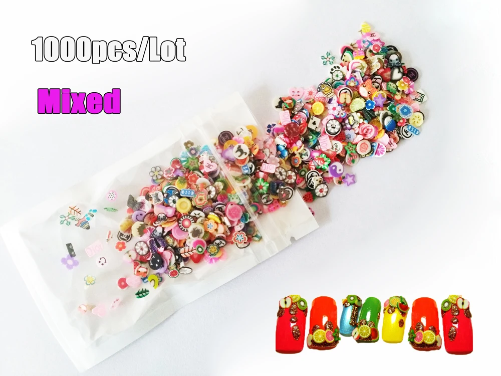 

Nail 1000pcs/Lot Mix Designs Fimo Slices Nail Art Decoration Polymer Clay Slices for DIY Nail Art Tip