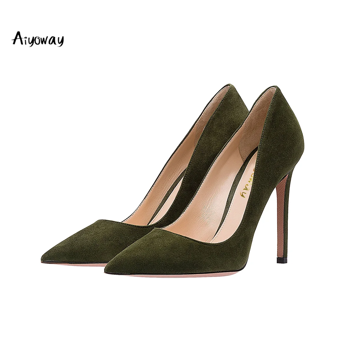 Aiyoway Women Shoes Pointed Toe High Heels Pumps Autumn Spring Party Shoes Slip-On Faux Suede women heels Black Red Brown heels