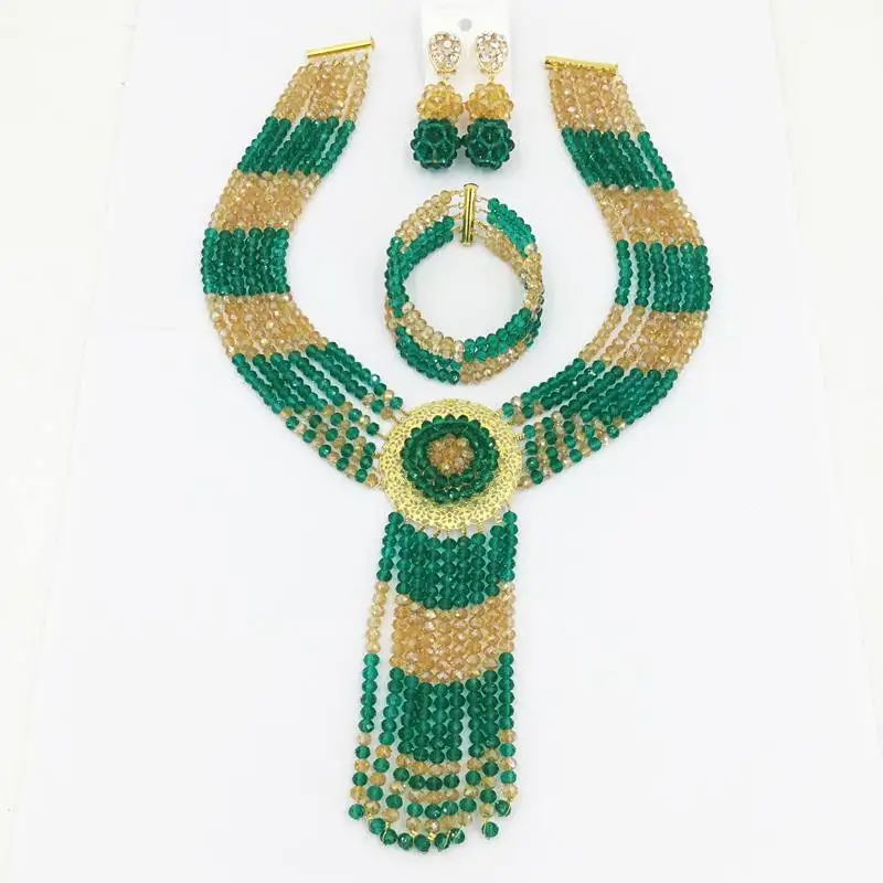 Новый дизайн армейский зеленый цвет шампанского золото ab хрустальные бусины обручальное ожерелье наборы 6C-ZPHLS-01 Новый дизайн армейский зеленый цвет шампанского золото ab хрустальные бусины обручальное ожерелье наборы 6C-ZPHLS-01