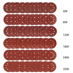 Розничная продажа 60 шт. 5 дюймов Круглый шлифовальной восемь отверстие диски наждачная бумага Ассорти 60 80 120 180 240 320 крупы для мощность