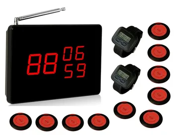 

Free ship!! Restaurant pager, watch call buzzer,10pc UFO call button, 2pc wrist portable receiver,1pc wireless screen display