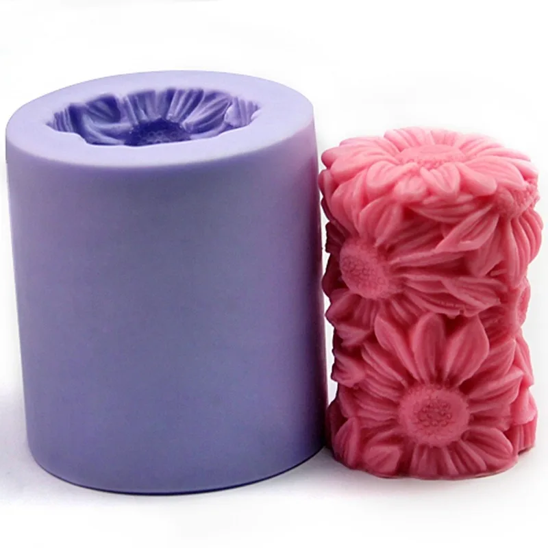 3D Cylindrical Sunflower Silicone Candle Mold Cake Baking Decoration