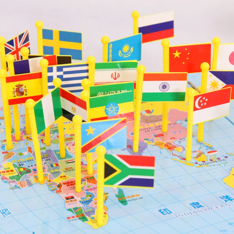 Children puzzle, wooden puzzle flag, world map, three dimensional flag