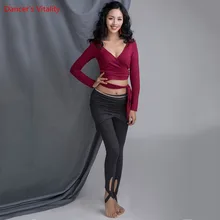 Хлопок Для Женщин Соревнования Практика Танец Живота Одежда V-образным Вырезом Топ Трикотажные Шорты Черный Серый