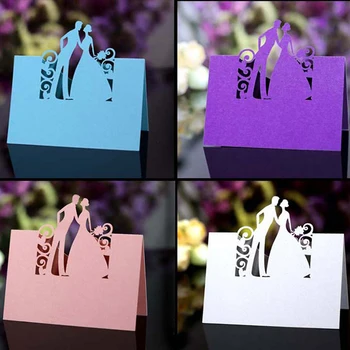 

50pcs Laser Cut Bride and Groom Table Name Place Card Favor Guest Message Setting Invite Card Wedding Party Birthday Decorations
