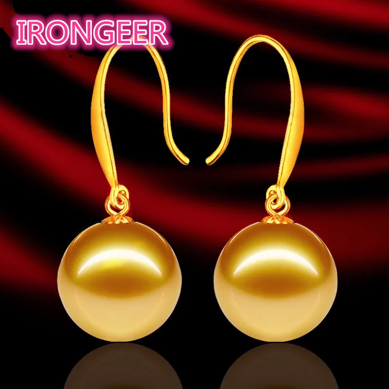 

S925 Sterling silver 10mm Tahiti style Perfect round pearl Drop Earrings Fashion jewelry For women Free shipping