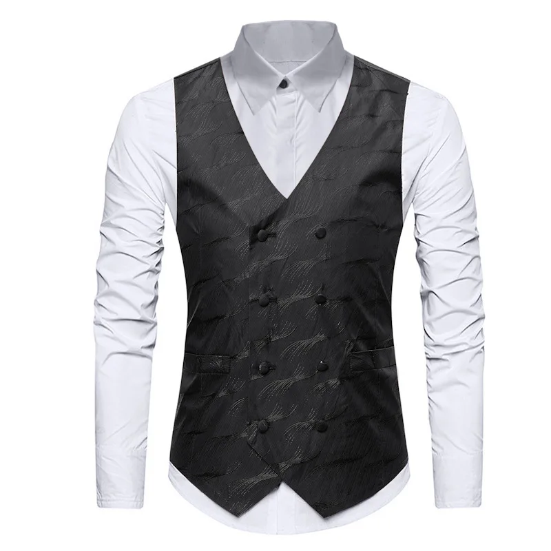 

S-XL Double Breasted Suit Vest Men 2019 Fashion Sleeveless Colete Masculino Waistcoat Gilet Men Slim Fit Wedding Business Vest