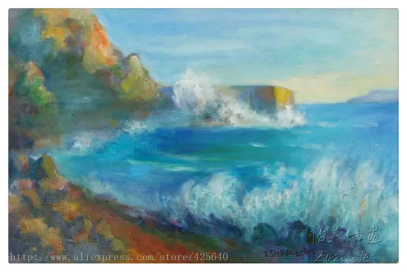 ocean waves crashing oil painting Impression Seascape Oil