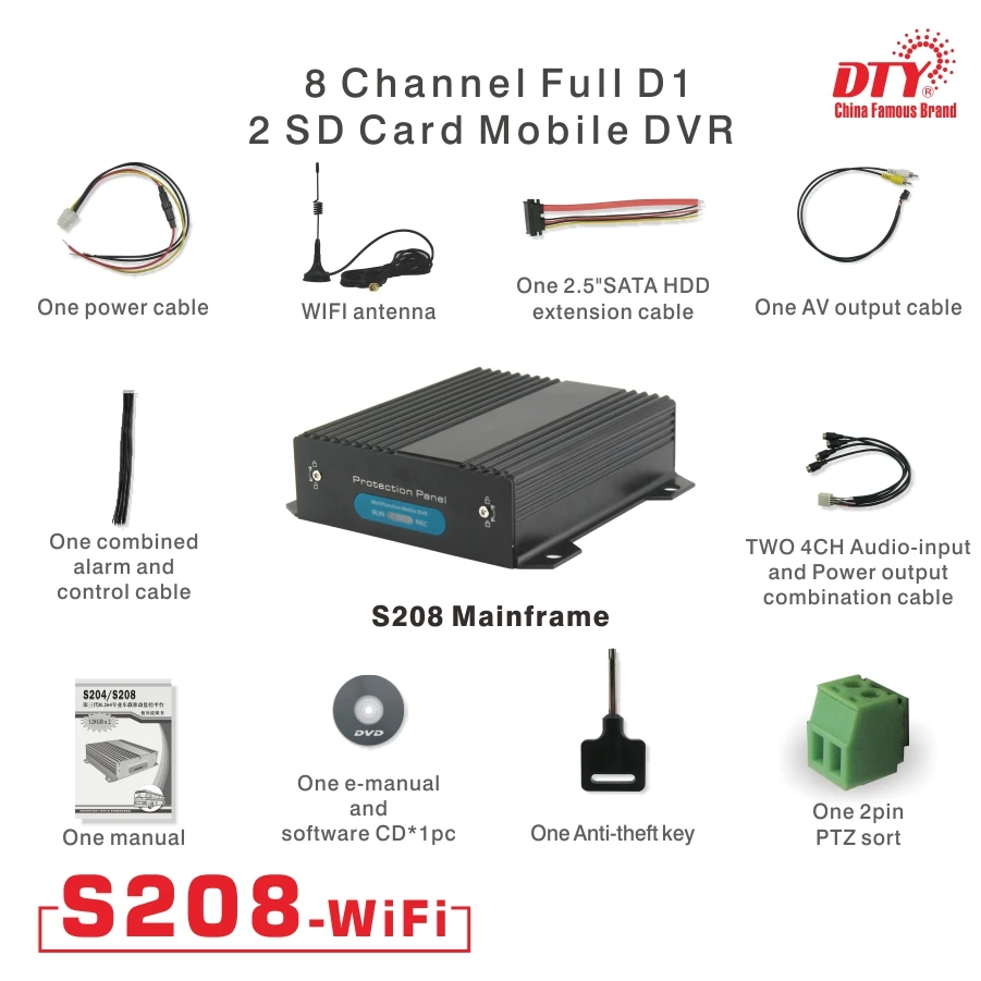  8CH HDD tarjeta SD dvr móvil con wifi para el autobús escolar coche camiones y otros vehículos DTY 
