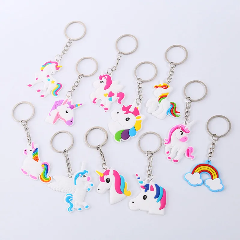 

1Pcs Cute Cartoon PVC Unicorn Keychains Rainbow My Little Horse Key Holder Woman Car Key Ring Bag Pendant For Kids Party Gift