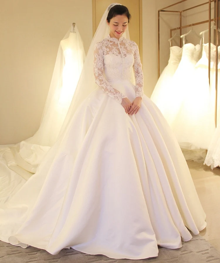 

Satin Wedding Dress with Removable Lace Top Bridal Gown Dresses For Bride Custom Made To Order Superbweddingdress