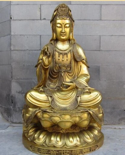 

chinese Buddhism brass copper kwan yin Guanyin Goddess buddha Sit Lotus statue