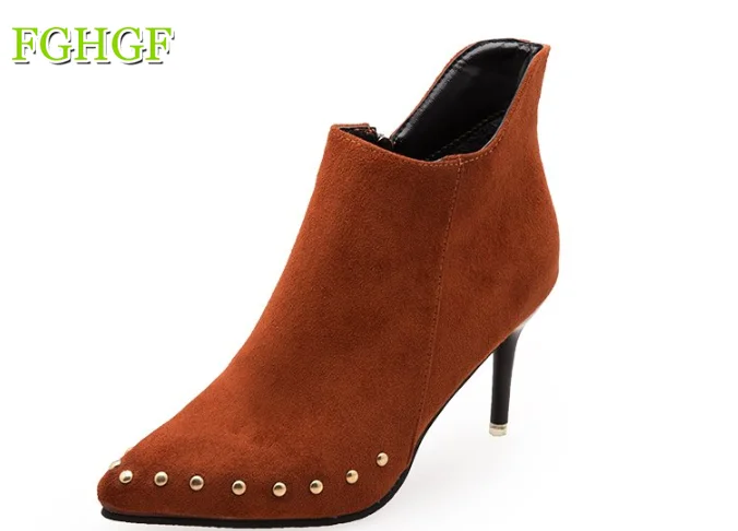 

Autumn Winter Women Boots Zip High Heels Boots Fashion Sexy Pointed Toe Ankle Boots High Heels Rivet