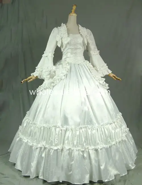 19e Eeuw Effen Wit Victoriaanse Periode Baljurk Jurk Reënactment Toneelkostuum Satijn Reënactment Jurk 19e Eeuw Effen Wit Victoriaanse Periode Baljurk Jurk Reënactment Toneelkostuum Satijn Reënactment Jurk
