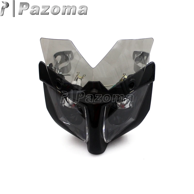 12V Motorcycle Fairing Headlight Mask with 35-54mm Bracket Front Lighting Headlamp for Streetfighter Dirt Bikes Naked Bikes
