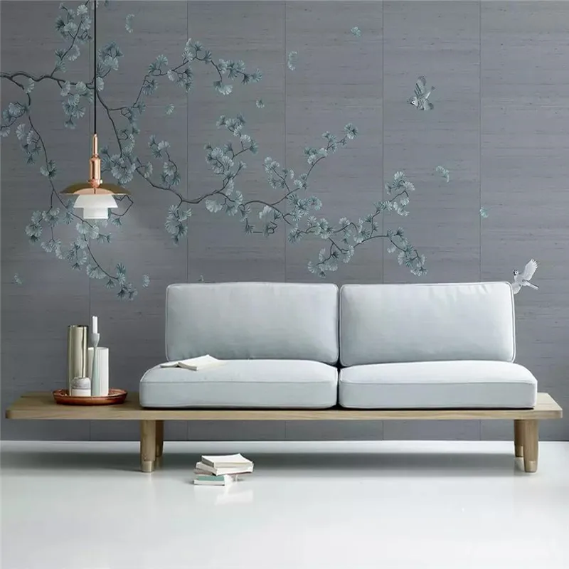 

Ginkgo pen flowers and birds background wall professional production murals wholesale wallpaper mural poster photo wall