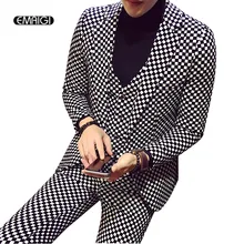 Plus Größe 5XL Männer Plaid Anzüge Sets Männlichen Mode Slim Fit 3 Stücke Casual Anzug Männlichen Hochzeitskleid Anzug Bühne Kostüme