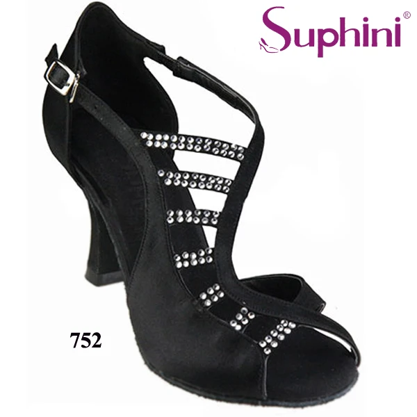 Suphini/атласные женские бальное Танго Сальса на высоком каблуке; туфли для латинских танцев - Цвет: Black 10cm heel