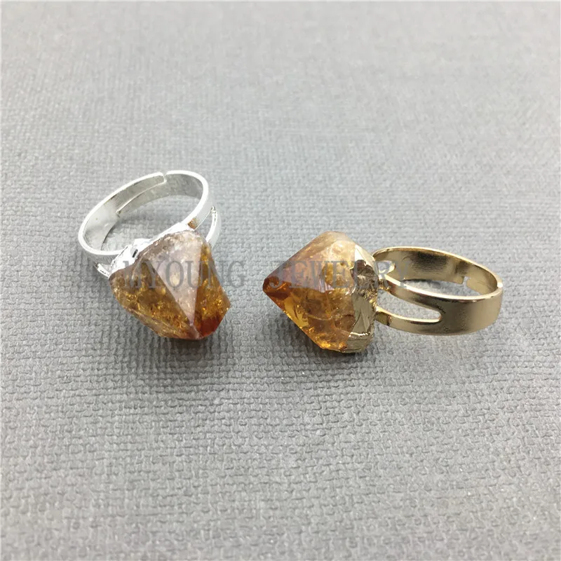 

MY0565 Free Form Crystal Quartz Druzy Nugget Point with Silver or Gold Color Electroplated Rings for women