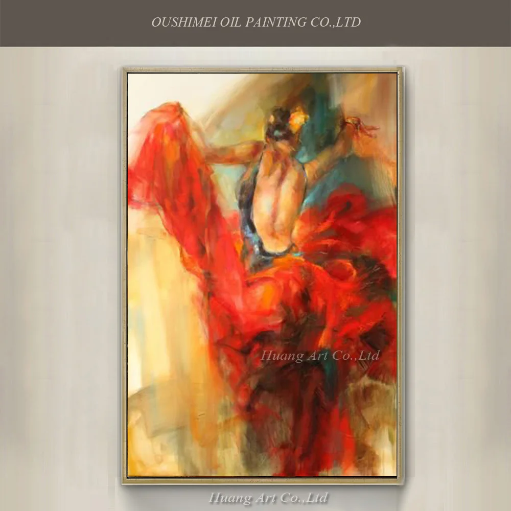 

Hand Painted Modern Abstract Spanish Dancer with Flower in Red Dress Oil Painting on Canvas Handmade Sexy Woman Dancer Wall Art