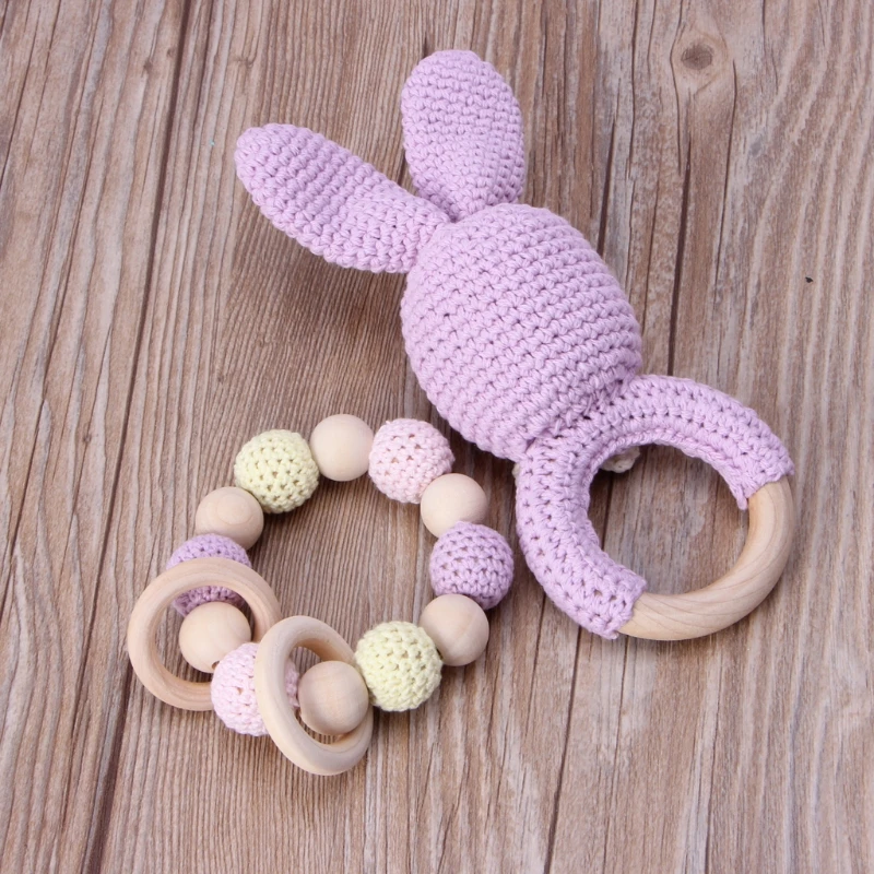 Новая одежда для маленькой девочки 2 шт./компл. детские деревянные браслет для прорезывающихся зубов вязаный кролик Детское Зубное кольцо жевательная игрушка