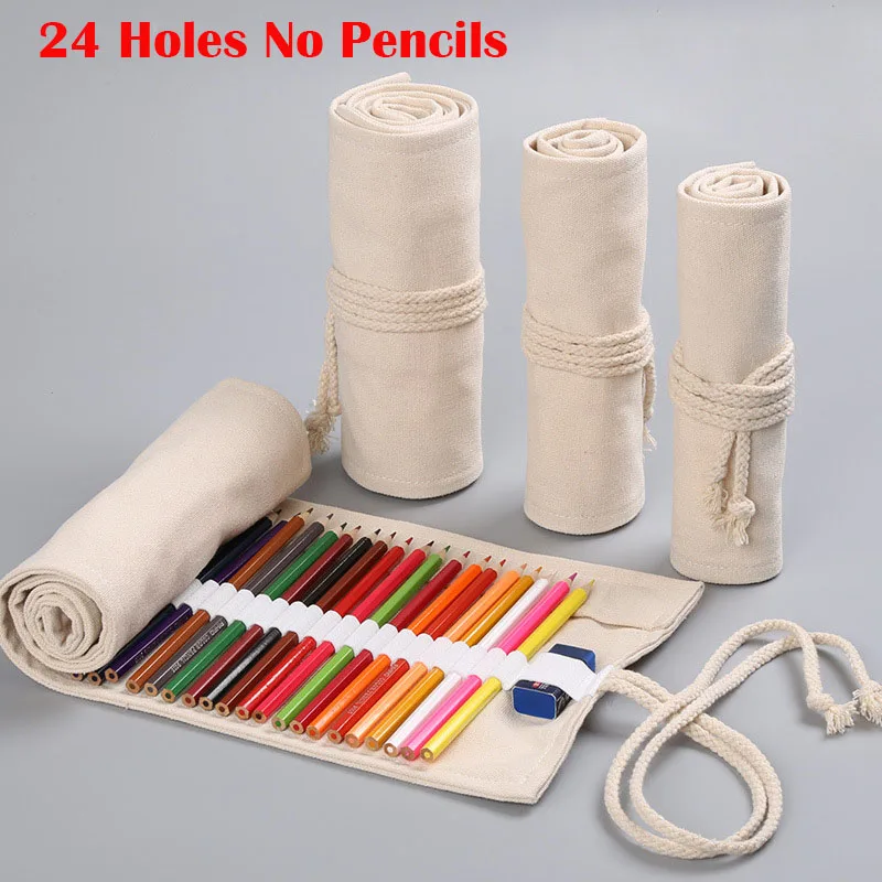 24 Holes No Pencils Рулон школьный Карандаш Чехол для девочек и мальчиков из плотной ткани уголовного Карандаш Чехол 12/24/36/48/72 Отверстия пера рукавный канцелярские штрафы чехол - Цвет: 24 Holes No Pencils