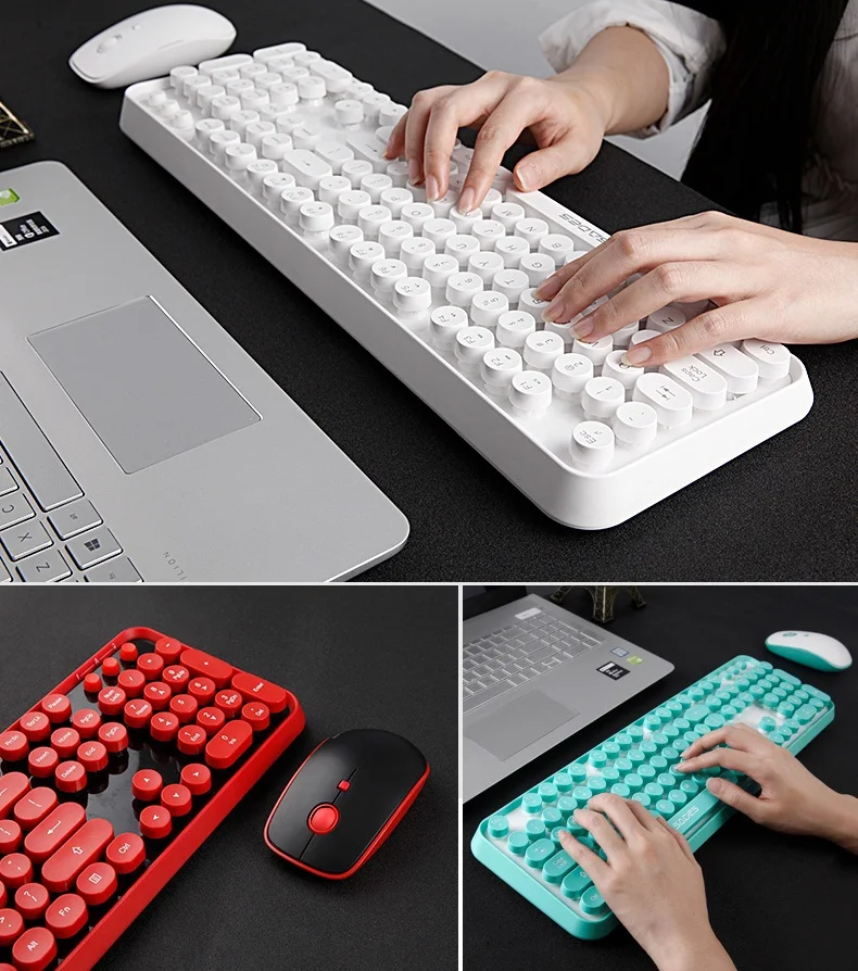 Punk Retro Round Mute 2.4Ghz Wireless Keyboard and Mouse Set Computer Games.Office Home Combo | Компьютеры и офис